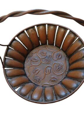 Antique French copper basket w floral design